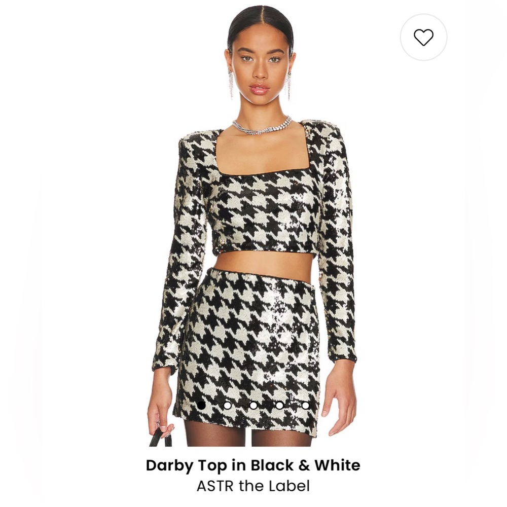 ASTR Houndstooth Sequen Cropped Blouse Size M